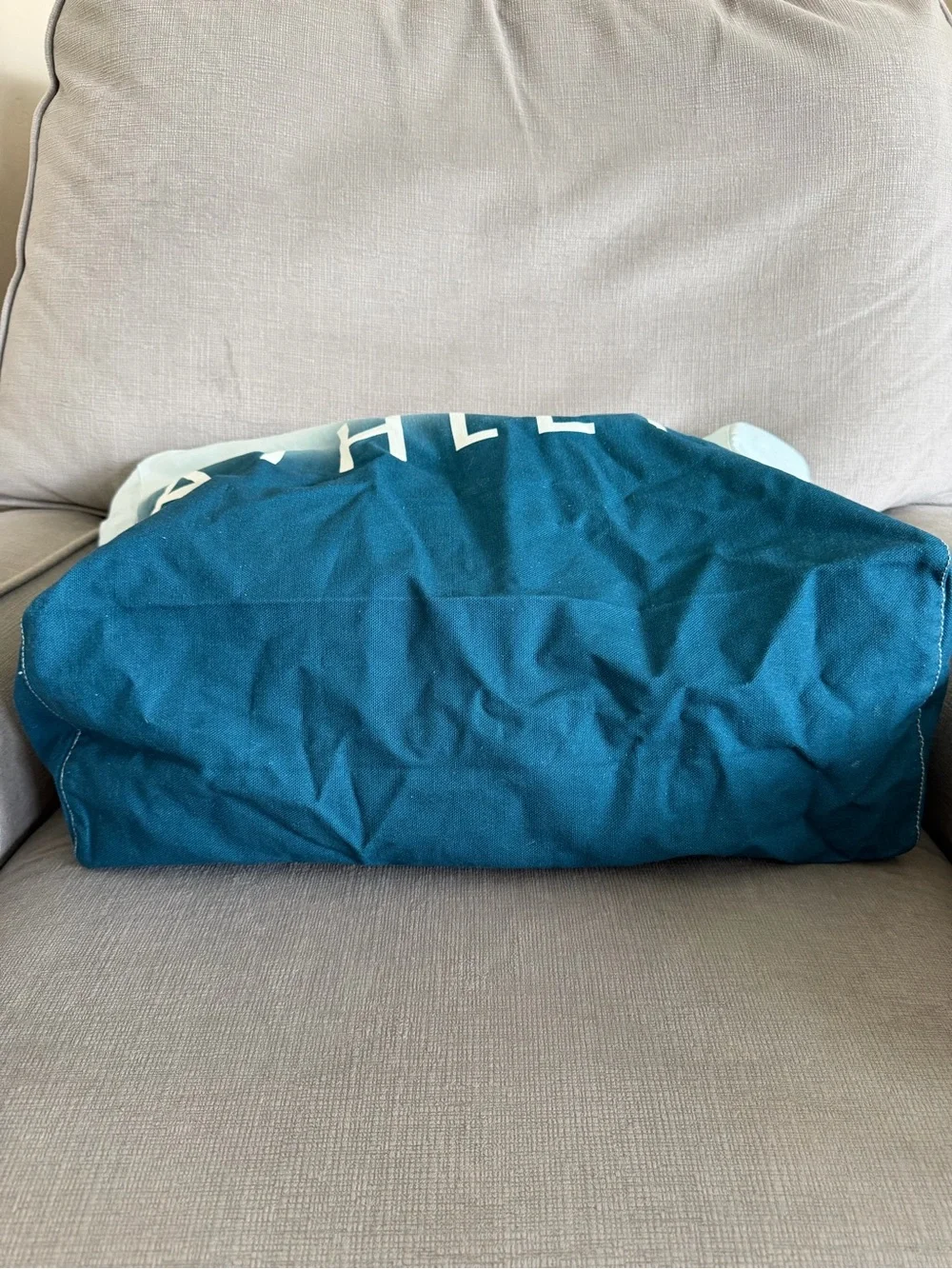 NWT Athleta with Bold Logo Beach Bag Tote Bag Blue Ombre Canvas Shopping Bag